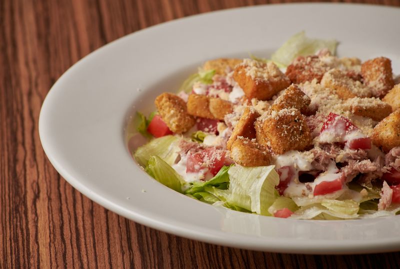 Caesar salad with romaine lettuce and croutons